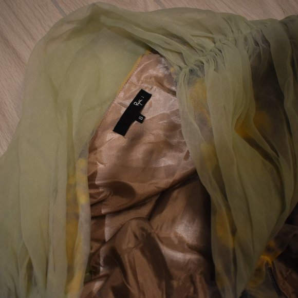 Unique One Shoulder Floral Dress - Yellow and Mint Green - Picture 6 of 6